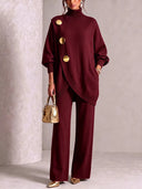 Elegant Asymmetric Button Two-Piece Set