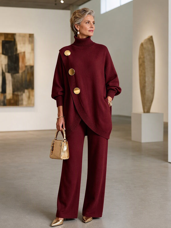 Elegant Asymmetric Button Two-Piece Set