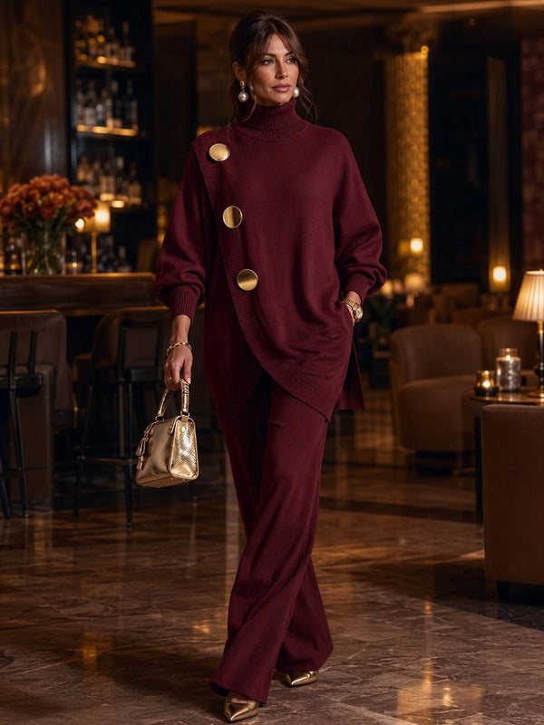 Elegant Asymmetric Button Two-Piece Set