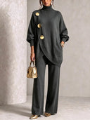 Elegant Asymmetric Button Two-Piece Set