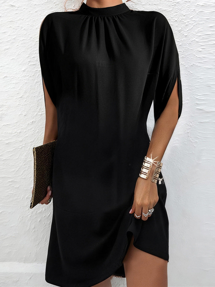Elegant Batwing Sleeve Round Neck Midi Dress