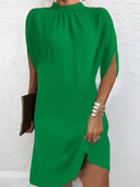 Elegant Batwing Sleeve Round Neck Midi Dress