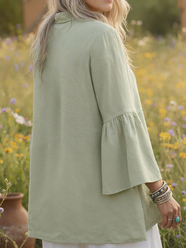 Elegant Bell Sleeve Cotton Top