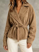 Elegant Belted Suede-Look Jacket