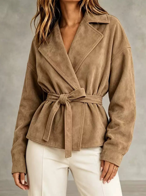 Elegant Belted Suede-Look Jacket