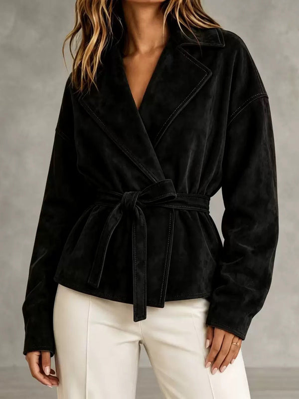 Elegant Belted Suede-Look Jacket