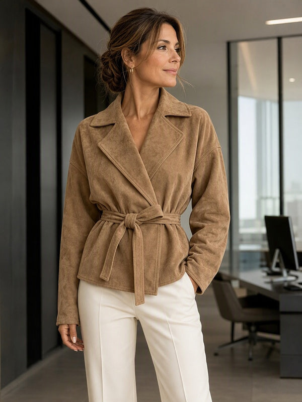 Elegant Belted Suede-Look Jacket