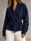 Elegant Belted Suede-Look Jacket