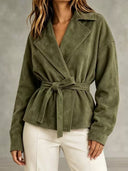 Elegant Belted Suede-Look Jacket