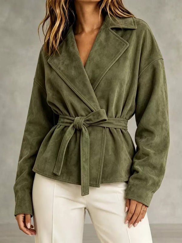 Elegant Belted Suede-Look Jacket