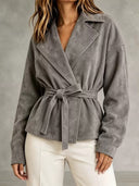 Elegant Belted Suede-Look Jacket