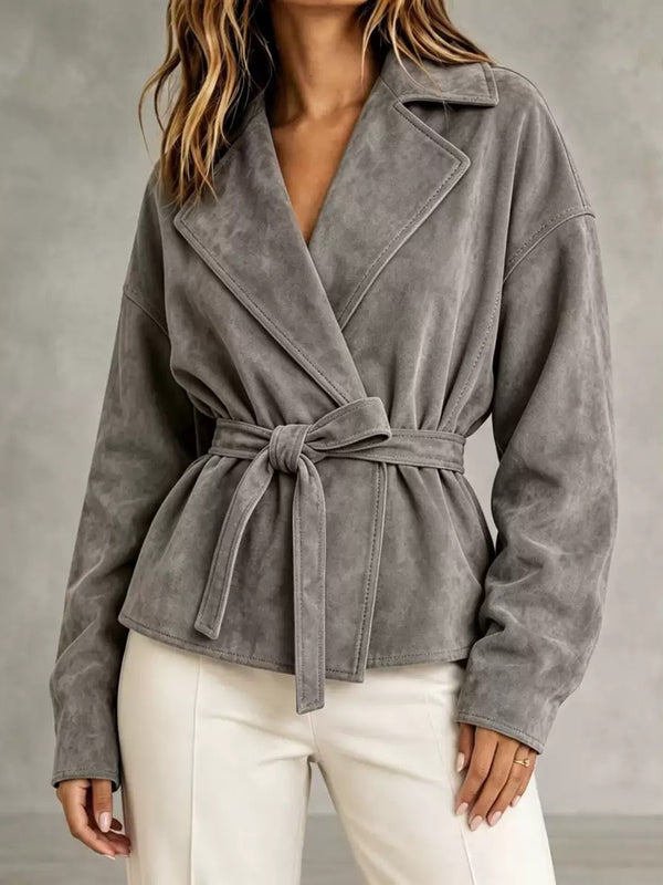 Elegant Belted Suede-Look Jacket