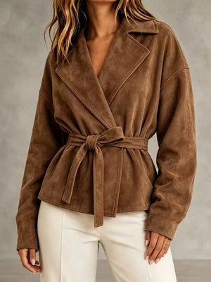 Elegant Belted Suede-Look Jacket
