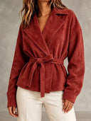 Elegant Belted Suede-Look Jacket