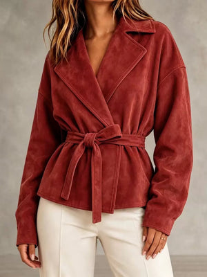 Elegant Belted Suede-Look Jacket