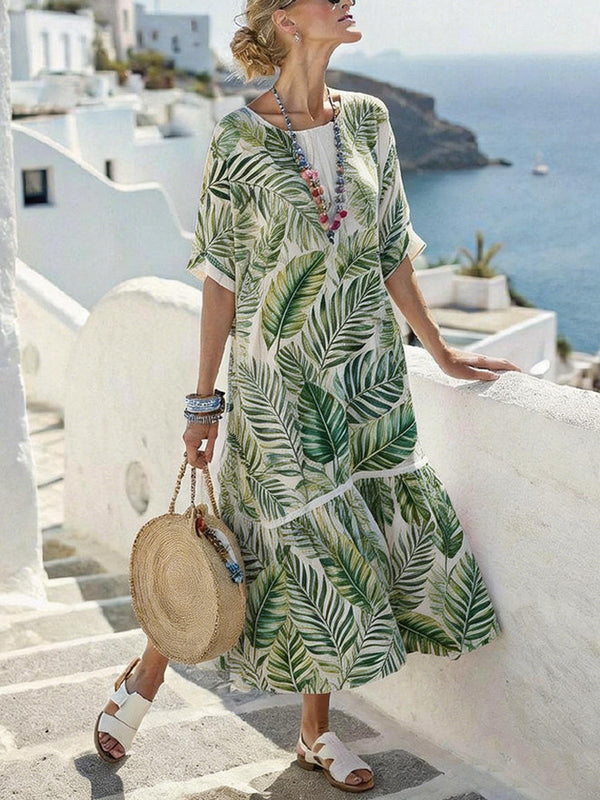 Elegant Botanical Print Maxi Dress