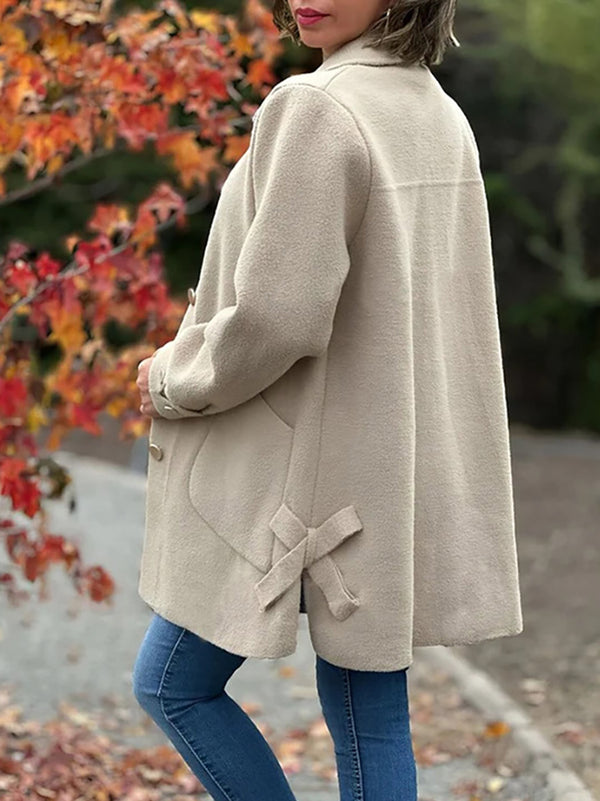 Elegant Bow Accent Wool Coat