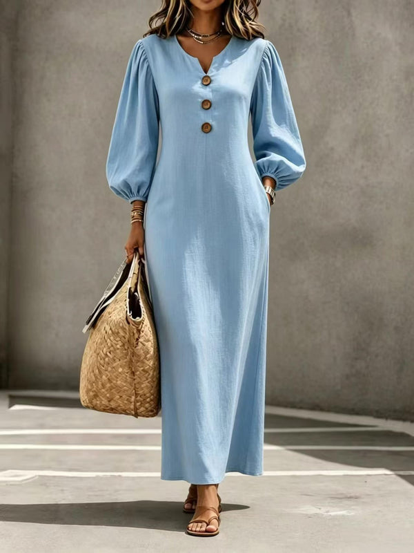 Elegant Button-Front Vacation Maxi Dress