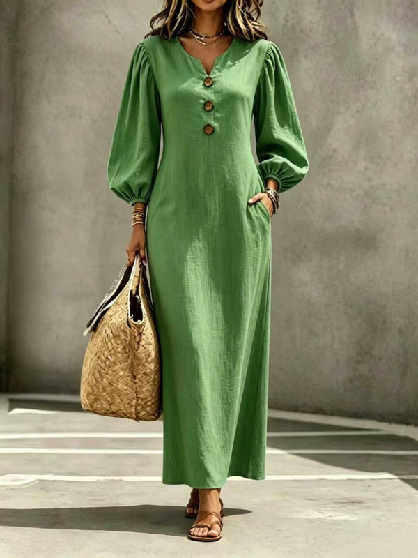 Elegant Button-Front Vacation Maxi Dress