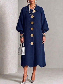 Elegant Button Front Knit Midi Dress