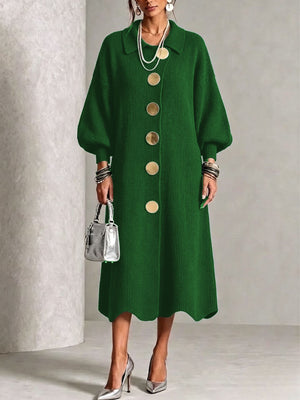 Elegant Button Front Knit Midi Dress