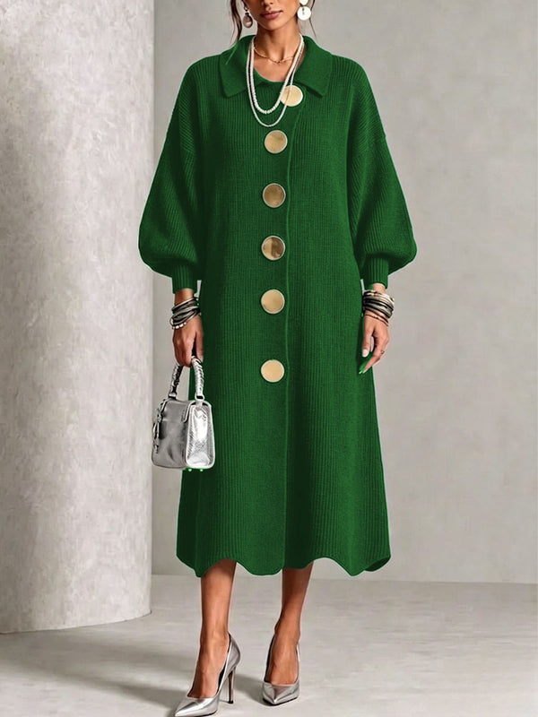 Elegant Button Front Knit Midi Dress
