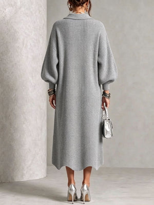Elegant Button Front Knit Midi Dress