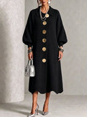 Elegant Button Front Knit Midi Dress