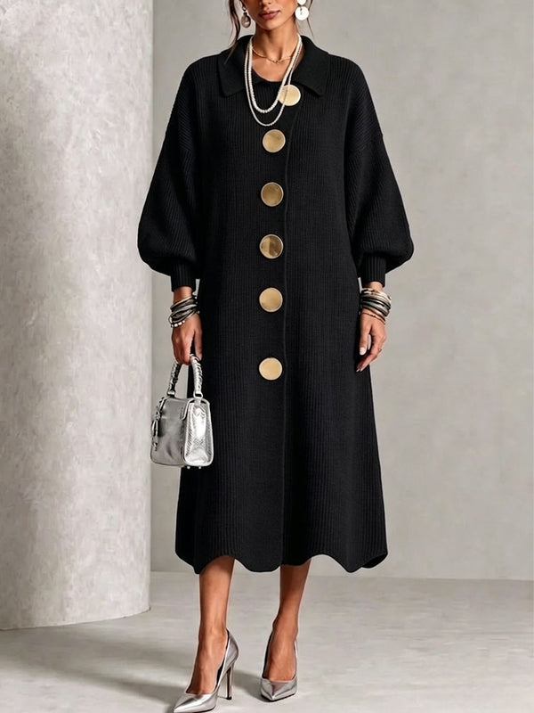 Elegant Button Front Knit Midi Dress