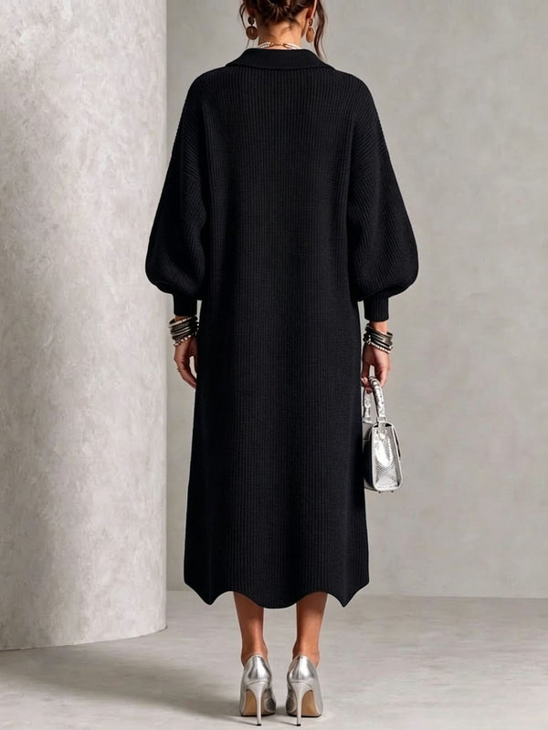 Elegant Button Front Knit Midi Dress