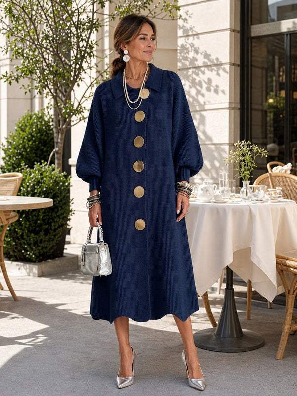 Elegant Button Front Knit Midi Dress