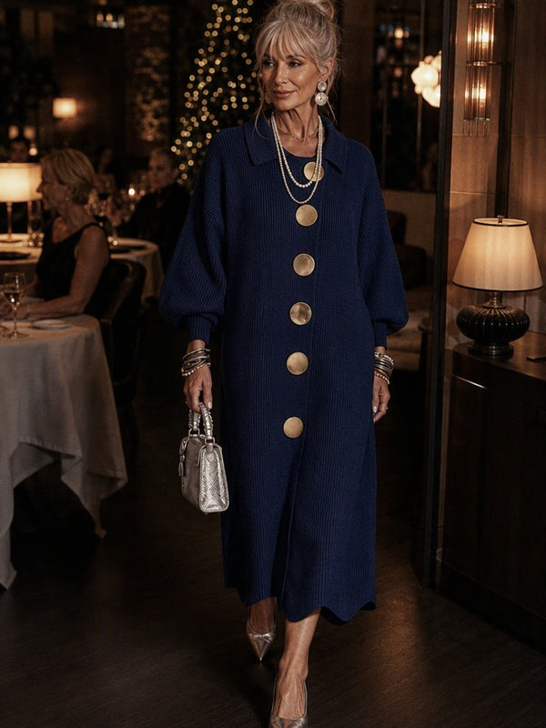 Elegant Button Front Knit Midi Dress