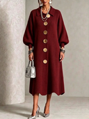 Elegant Button Front Knit Midi Dress