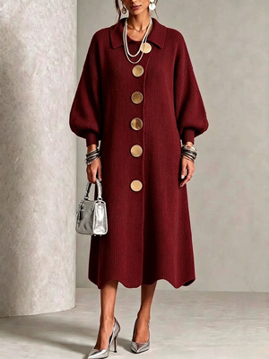 Elegant Button Front Knit Midi Dress