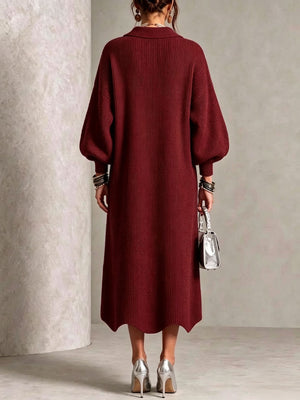 Elegant Button Front Knit Midi Dress