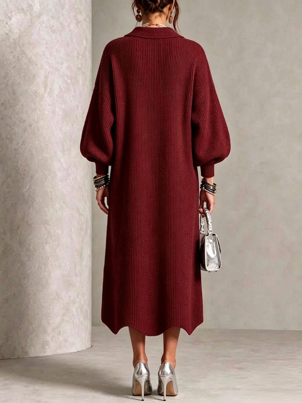 Elegant Button Front Knit Midi Dress