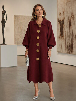 Elegant Button Front Knit Midi Dress