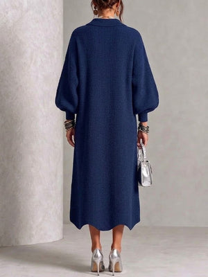 Elegant Button Front Knit Midi Dress