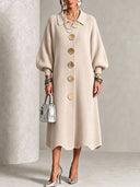 Elegant Button Front Knit Midi Dress