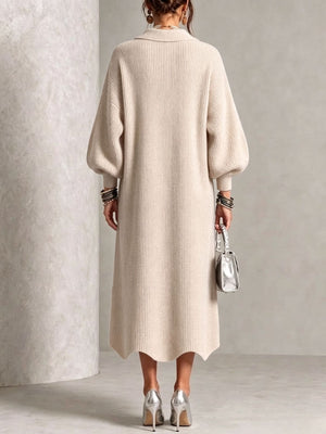 Elegant Button Front Knit Midi Dress