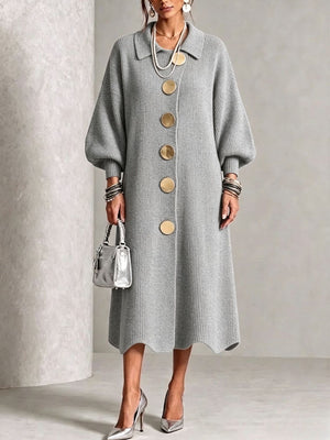 Elegant Button Front Knit Midi Dress