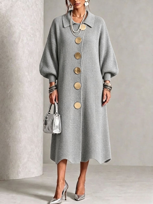 Elegant Button Front Knit Midi Dress