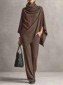 Elegant Cape-Style Top & Wide-Leg Pants Two-Piece Set