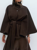 Elegant Cape-Style Waist-Tie Trench Coat