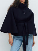 Elegant Cape-Style Waist-Tie Trench Coat