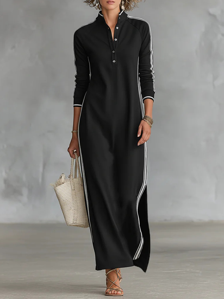 Elegant Collared Long Sleeve Maxi Dress