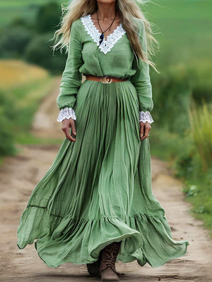 Elegant Cotton Linen Flowy Long Dress