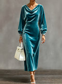 Elegant Cowl Neck Velvet Midi Dress