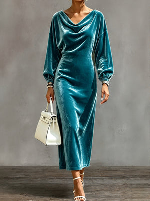 Elegant Cowl Neck Velvet Midi Dress