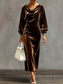 Elegant Cowl Neck Velvet Midi Dress
